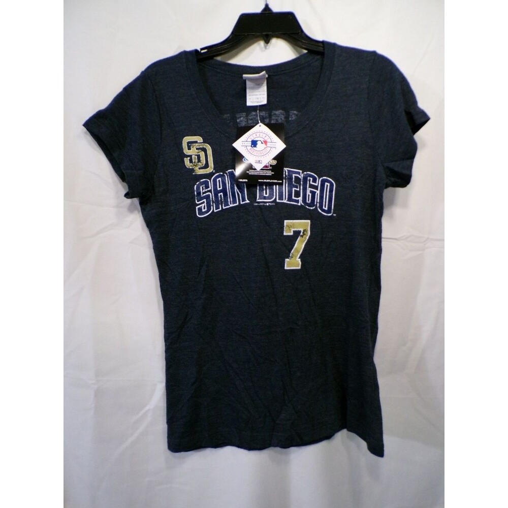 Majestic Women's San Diego Padres #7 Navy V-Neck T-Shirt L